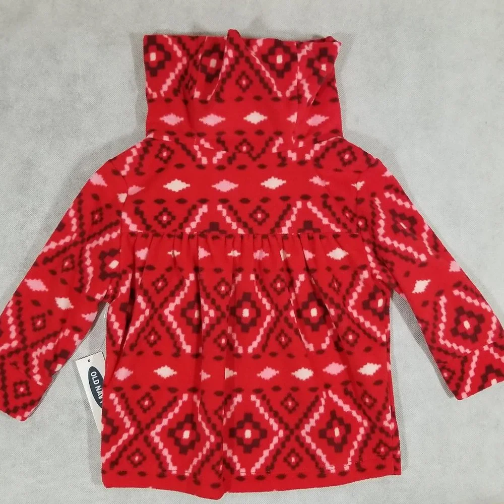 Old Navy Pullover Fleece Shirt Red with Pattern Print Girls‎ Size 12-18 Month